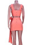 Summer Solid Color Sexy Wrap Crop Top and Mini Skirt Set