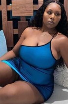 Vestido mini club azul sexy de verano con un hombro