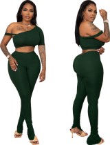 Summer Green Sexy Bodycon Crop Top y conjunto de pantalones