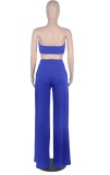 Summer Blue Lace-Up Bandeau Top and Slit Long Skirt Set