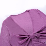 Summer Purple Sexy Cut Out V-Neck Long Sleeve Mini Club Dress