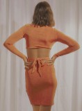 Summer Orange Sexy Cut Out V-Neck Long Sleeve Mini Club Dress