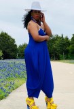 Summer Plus Size Casual Blue Strap Loose Jumpsuit
