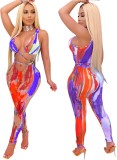 Summer Multicolor Cut Out Sexy Sleeveless Bodycon Jumpsuit