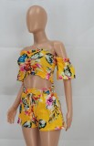 Summer Floral Strapless Crop Top and Shorts 2pc Set
