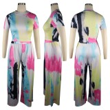 Summer Casual Paits Crop Top and Wide Pants 2PC Set