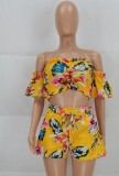 Summer Floral Strapless Crop Top and Shorts 2pc Set