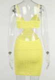 Summer Yellow Cut Out Strap Mini Dress