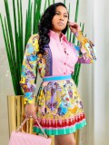 Summer Formal Pink Floral Blouse and Pleated Skirt 2 Piece Set
