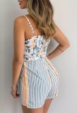 Summer Casual Floral Strap Rompers with Matching Belt