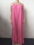 Summer Plus Size Casual Pink Strap Bell Jumpsuits