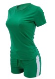 Summer Casual Green Matching Shirt and Shorts 2 Piece Set