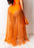 Summer Sexy Orange Mesh Pleated Long Skirt