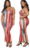 Summer Plus Size Sexy Multicolor Strapless Long Party Dress