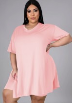 Summer Plus Size Casual Pink Slit Shirt y Biker Shorts Conjunto a juego