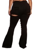 Summer Black Ripped High Waist Flare Jeans