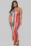 Summer Plus Size Sexy Multicolor Strapless Long Party Dress