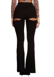 Summer Black Ripped High Waist Flare Jeans