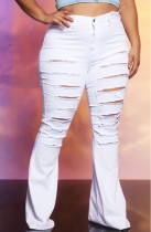 Sommer – Weiße, zerrissene Flare Jeans mit hoher Taille