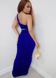 Summer Blue Sexy One Shoulder Crop Top and Midi Skirt Set