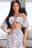 Summer Print White Bandeau Top and Long Skirt Matching Sundress Set