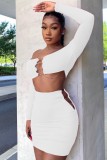 Summer White Sexy Hollow Out Strapless Crop Top and Mini Skirt Set