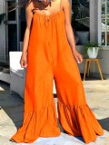 Summer Plus Size Casual Orange Strap Bell Jumpsuits