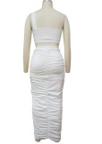 Summer White Sexy One Shoulder Crop Top and Midi Skirt Set