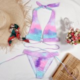 Summer Tie Dye Two Piece O-Ring Halter Swimwear