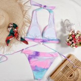 Summer Tie Dye Two Piece O-Ring Halter Swimwear