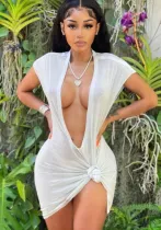 Summer White Sexy Plunging Dress Cover-Up