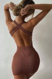 Summer Casual Brown Knit Halter Mini Dress