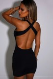 Summer Casual Black Knit Halter Mini Dress