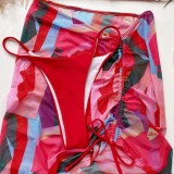 Summer Print Red Three-Piece Halter Swimwear