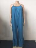Summer Plus Size Casual Blue Strap Bell Jumpsuits