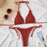 Summer Two-Piece Red Strings Halter Swimwear
