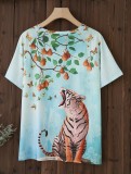Summer Animal Print O-Neck Loose Shirt