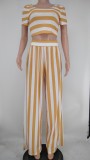 Summer Casual Stripes Crop Top and Loose Pants 2PC Set