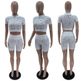 Summer Sexy Hollow Out Bodycon Crop Top and Shorts 2PC Set