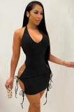 Summer Black Cut Out Sexy Strings Halter Bodycon Dress
