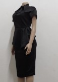 Summer Vintage Black Short Sleeves Peplum Office Dress