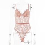 Summer Sexy Lace Pink Strap Teddy Lingerie