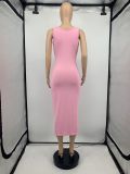 Summer Pink Sexy Slim Sleeveless Midi Tank Dress