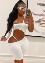 Summer Sexy White Cut Out Un hombro Bodycon Rompers
