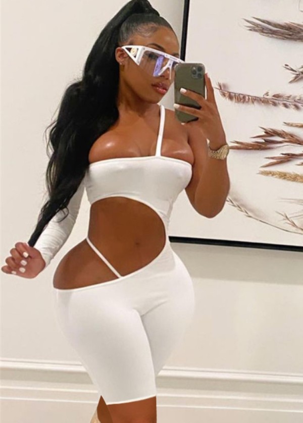 Summer Sexy White Cut Out One Shoulder Bodycon Rompers