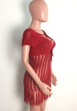 Summer Red Crochet Fringe Dress Cover-Up
