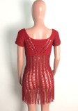 Summer Red Crochet Fringe Dress Cover-Up