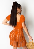 Summer Orange Crochet Fringe Dress Cover-Up