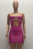 Summer Sports Pink Print Sexy Lace-Up Tight Tank Dress