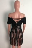 Summer Black Crochet Fringe Dress Cover-Up
